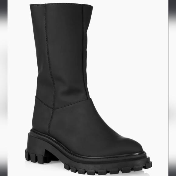 SCHUTZ Shoes - Schutz Juany Winter Black Rounded Toe Mid Calf Lug Sole Block Heel Boots 8.5